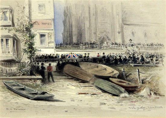 Robert Taylor Pritchett (1828-1907) The Funeral of Captain Campbell of H.M.Y. Victoria and Albert at Hampton Court 1877 4.75 x 6.5in.